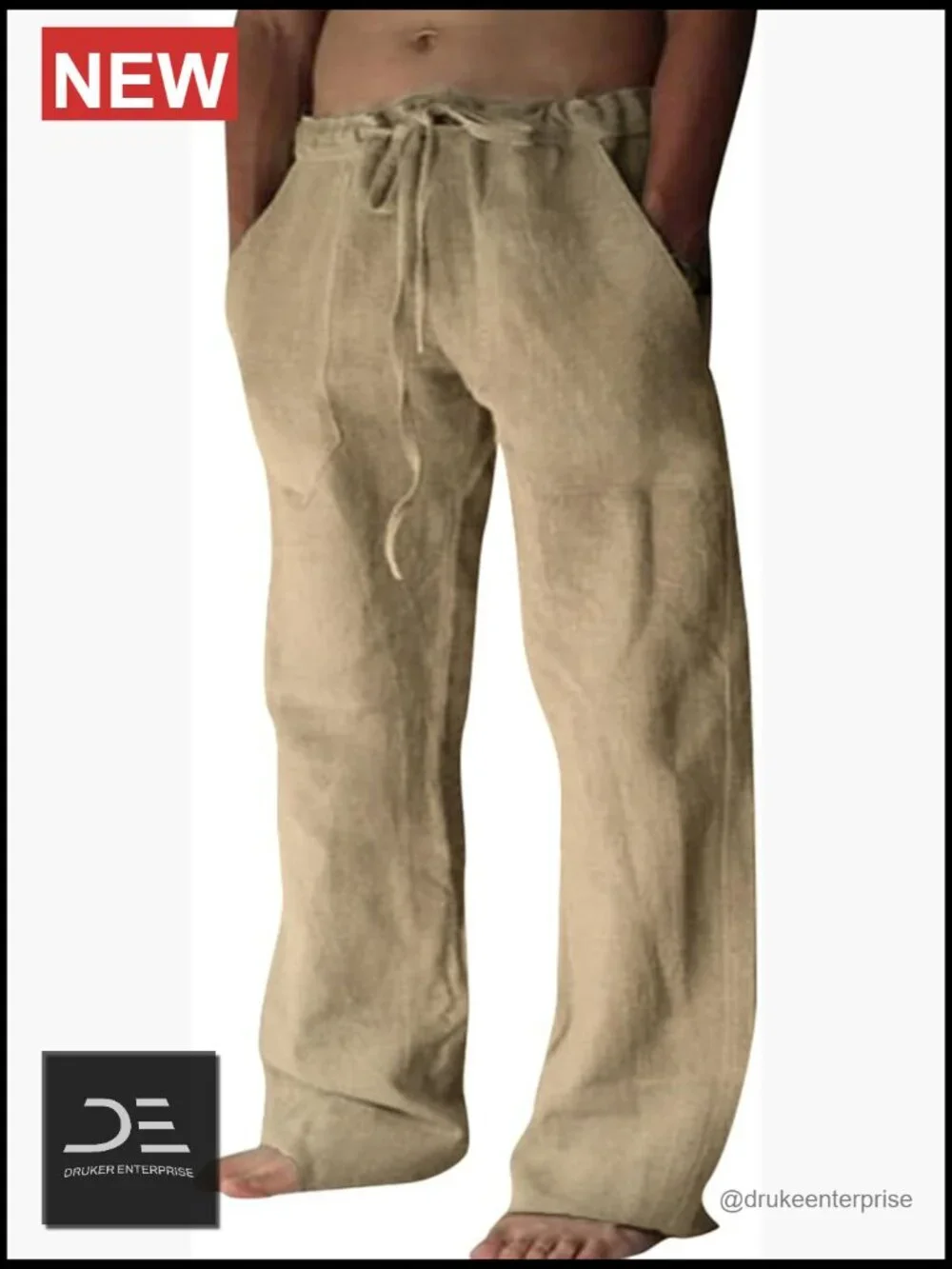 Cotton Linen Drawstring Loose Fit Casual Pants Beach Joggers